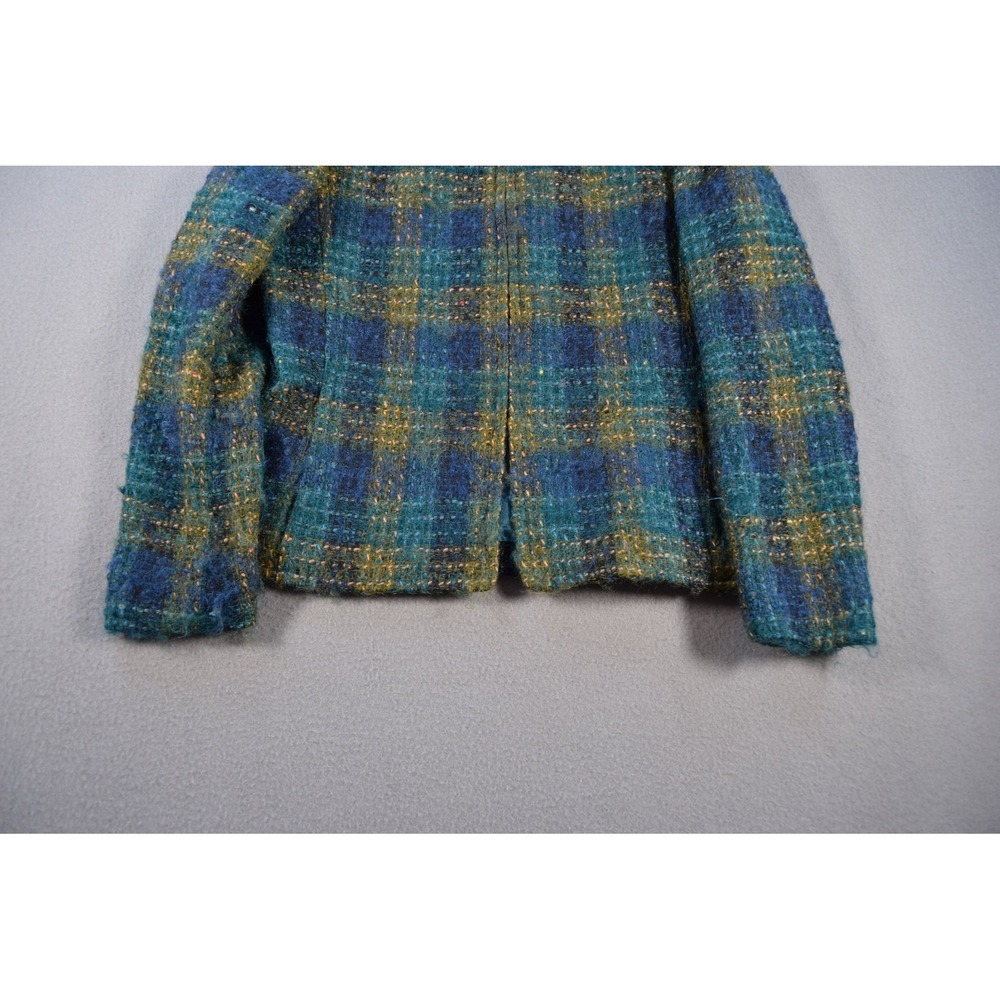 Jones New York Petite Jacket Womens 8P Wool Mohair Plaid Full Zip Fuzzy Blue - Picture 2 of 8